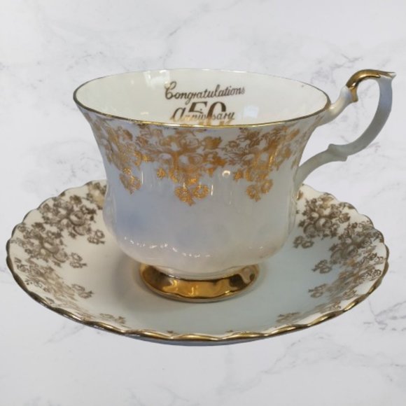 Bone China - Tea Cup and Saucer Set - 50th Anniversary Edition - Picture 1 of 2